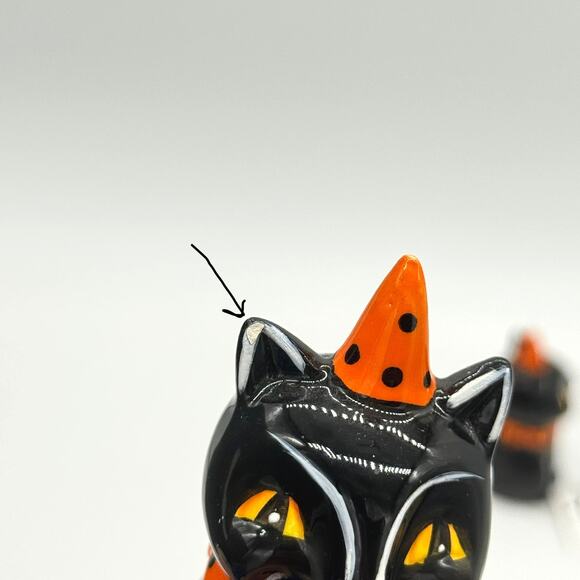 Johanna Parker Black Cat Salt and Pepper Shakers Set Grinning Jack Halloween New - Picture 5 of 7